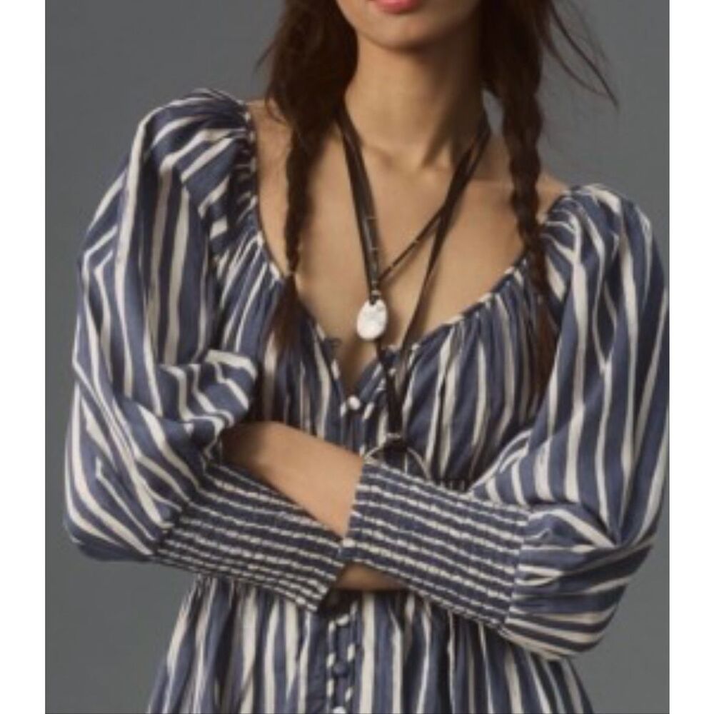 By Anthropologie striped sweetheart smocked midi dress size small - Picture 2 of 13